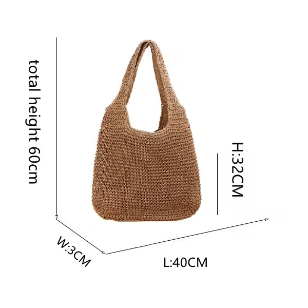 size of handwoven straw beach tote bag